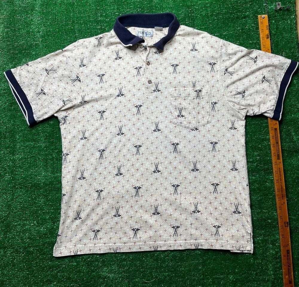 Penguin Sport Vintage Golf Club All Over Print Polo Shirt Size Large